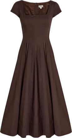 Staud Wells square-neck A-line midi dress - Brown