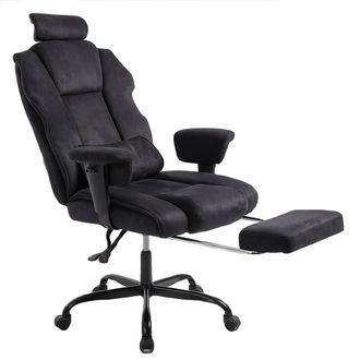 Levede Ergonomic Office Chair Suede Fabric Wide Seat Recline Footrest in Black