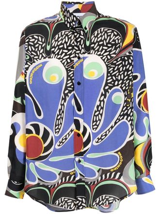 Moschino graphic-print button-up silk shirt - men - Silk - 43 - Blue