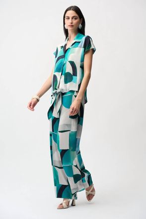 Joseph Ribkoff Casual Abstract Short-Sleeve Shirt Set In Green Multi