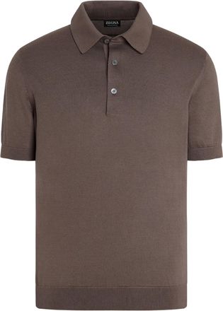 Ermenegildo Zegna Polo in cotone con ricamo logo - Marrone