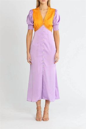 Never Fully Dressed Lindos Color Block Midi Dress In Lilac Orange