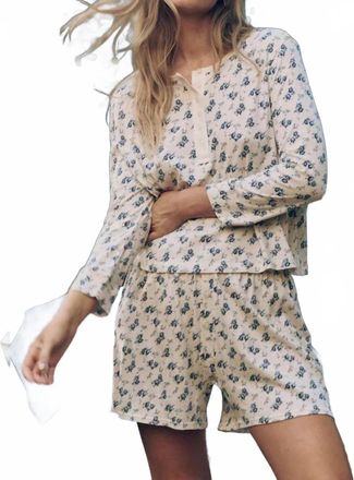 The Great. Crop Sleep Henley Top In Indigo Rose