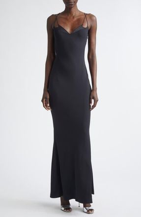 Tom Ford Satin Trim Crepe Slipdress in Black at Nordstrom, Size 6 Us