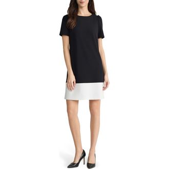 Kasper Colorblock Shift Dress in Black/Lily White at Nordstrom, Size 14