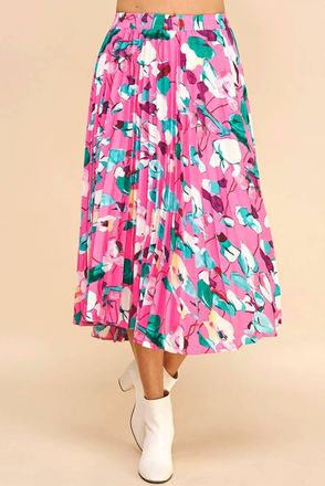 Pinch Design Floral Print Pleated Midi Skirt In Pink