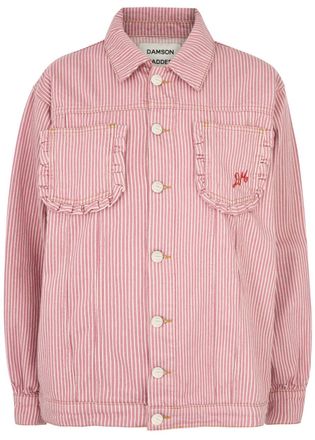 Damson Madder Frilly Striped Denim Jacket - Pink - 14 (UK14 / L)