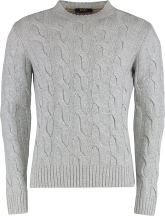 Moorer Frankie Sweater met ronde hals - Heren - Cashmere truien - Grijs - M - Kasjmier - Truien & Vesten