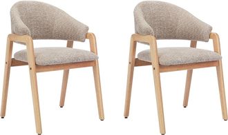Vente-Unique Lote de 2 sillas con reposabrazos en tejido boucl&eacute; y madera de hevea - Topo y natural - SOLUNA