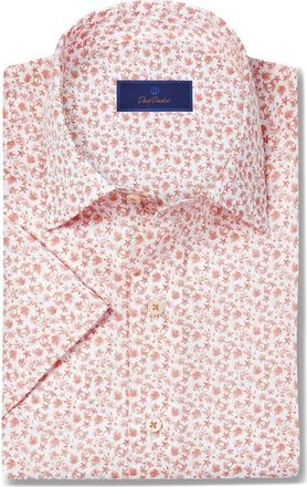 David Donahue Crab Print Lyocell Short Sleeve Shirt in White/Coral at Nordstrom Rack, Size Xx-Large