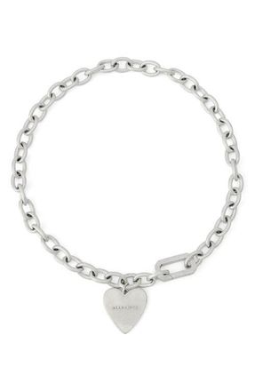 AllSaints Heart Charm Chain Link Necklace in Warm Silver at Nordstrom