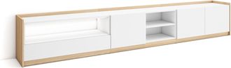 Skraut Home Skraut Home - Mueble Tv, Televisi&oacute;n, Muebles De Sal&oacute;n, Almacenaje, 310x37x50cm, Para Tv Hasta 80, Led, Estilo Moderno, Blanco Y Roble Soft