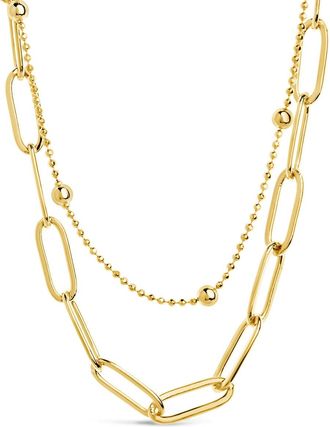 Sterling Forever Leah Beaded & Paperclip Layered Chain Necklace