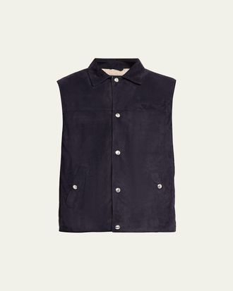 Brunello Cucinelli Mens Suede Snap-Front Vest