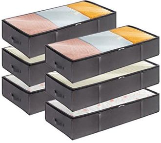 OEM Juego De 6 Cajas De Almacenamiento Para Debajo De La Cama - Contenedores De Almacenamiento Grandes Con Asas Y Ventana Transparente - Gris