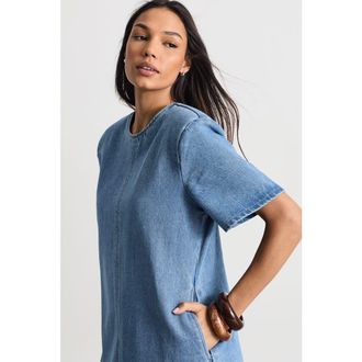 Warehouse Denim Side Split Midi Dress in Mid Wash at Nordstrom, Size 4