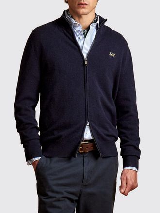 La Martina Wool Blend Cardigan with Two-Way Zip and Embroidered Logo