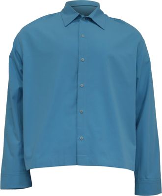 Jacquemus La Casa Button-Down Cropped Shirt in Blue Polyester