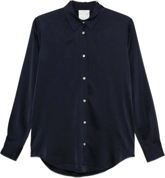 Forte_Forte Shirts, female, Blue, L, Navy Blue Silk Blend Collared Shirt
