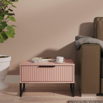 Lewis's Fluted 1 Drawer Wide Side Table in Kobe Pink - Ready Assembled - Lewiss Home | TJ Hughes