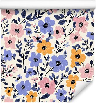 OEM Carta Da Parati Con Fiori Blu E Grigio Chiaro Per Soggiorno E Camera Da Letto 50x1000 Cm
