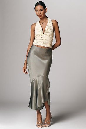 Maeve Satin Asymmetric Midi Skirt