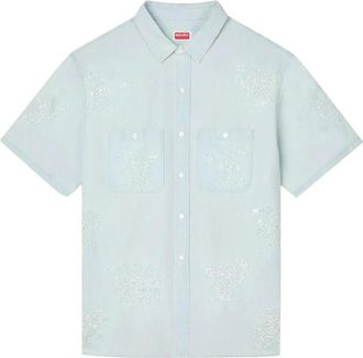 Kenzo Overhemden, Heren, Blauw, XL, Katoen, Cartoon Geborduurd T-shirt met Korte Mouwen