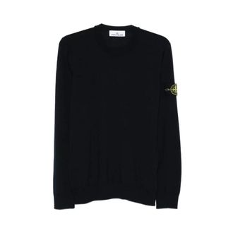 Stone Island Trui met ronde hals en logopatch - Heren - Sweatshirts & Hoodies - Blauw - Maat: 2XL Wol