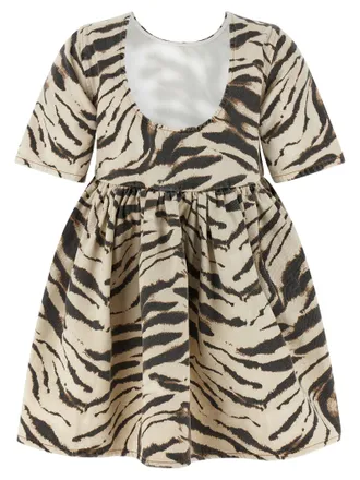 Ganni Zebra-Print Organic Cotton Denim Dress - Beige