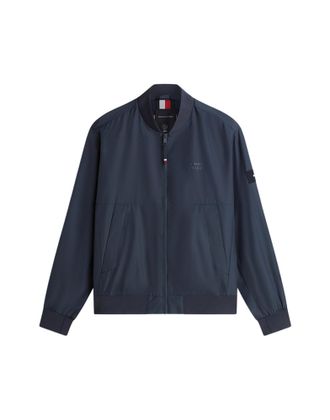 Tommy Hilfiger Water-Resistant Navy Bomber Jacket With Baseball Collar And Storm Flap