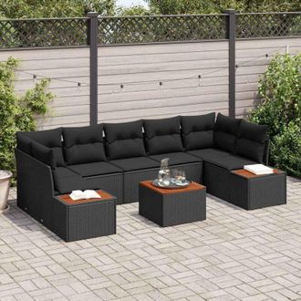 vidaXL Vidaxl - Conjunto De Sof&aacute; De Jard&iacute;n Con Coj&iacute;n 8 Pcs Negro Polirat&aacute;n