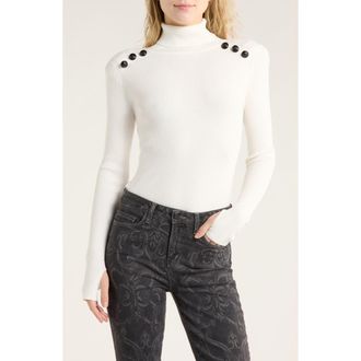 L'agence Reeves Button Shoulder Rib Turtleneck Top in Ivory/black at Nordstrom Rack, Size X-Small