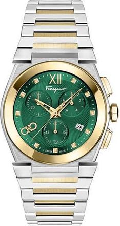 Ferragamo Vega Chronograph Bracelet Watch, 42mm in Green/Two Tone at Nordstrom Rack