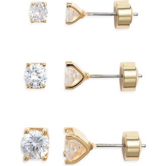 Nordstrom Essential Set of 3 Cubic Zirconia Studs in Clear- Gold at Nordstrom