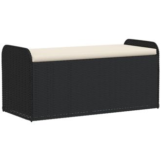 vidaXL Banco Con Almacenaje Y Coj&iacute;n Rat&aacute;n Sint&eacute;tico Negro 115x51x52 Cm Vidaxl