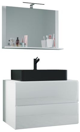 ebuy24 Ebuy24 - Vcm 3 Pcs Lavabo Lavabo Gabinete Inferior Ancho 80 Cm Muebles De Ba&ntilde;o Con Cajones Espejo Lendas M (blanco)