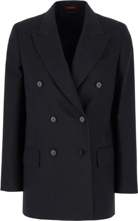 Gucci Double-breasted wollen jas - Dames - Blazers - Blauw - M - Wol - Jassen
