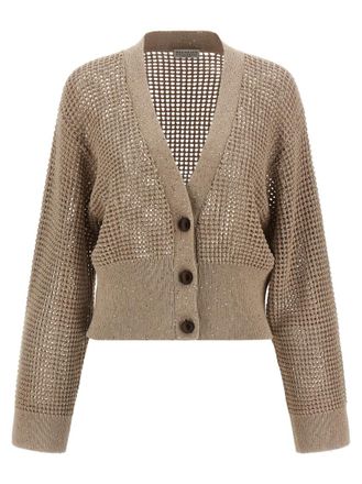 Brunello Cucinelli Beige Sequin Mesh Cadrigan