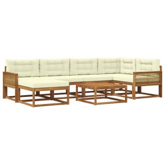 vidaXL Conjunto De Sof&aacute;s De Exterior Con Coj&iacute;n 7 Pcs Natural Y Crema Vidaxl
