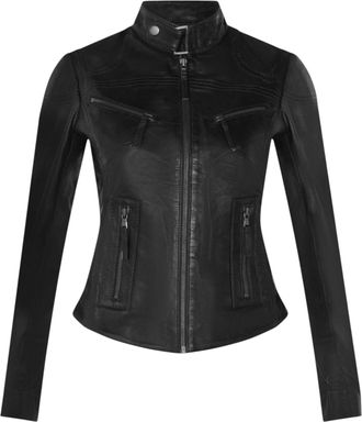 Infinity Leather Womens Black Slim-Fit Biker Jacket-Maldon - Size 22 UK