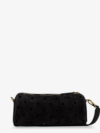 Manu Atelier Womens Crossbody Bag Mini Cylinder Suede Black Shoulder