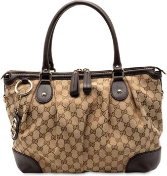 Gucci Beige Brown Canvas Leather Shoulder Bag Tote Bag (Pre-Owned)