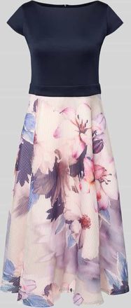 Swing Cocktailkleid mit floralem Muster in Marine, Gr&ouml;&szlig;e 32
