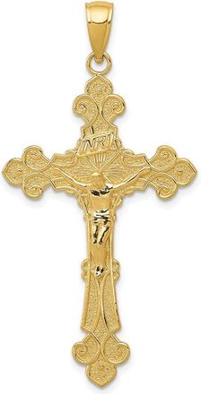 Diamond2Deal 14k Yellow Gold Polished Textured INRI Crucifix Fleur de Lis Pendant