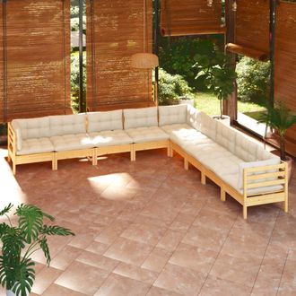 vidaXL Muebles De Jard&iacute;n 9 Pzas Y Cojines Madera Maciza De Pino Crema Vidaxl