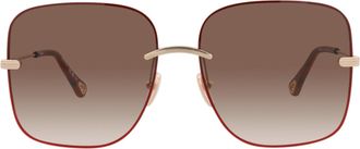 Chlo&eacute; Square-Frame Metal Sunglasses