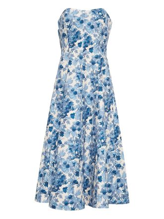 Cara Cara floral-print strapless day dress - women - Cotton - 10 - Blue