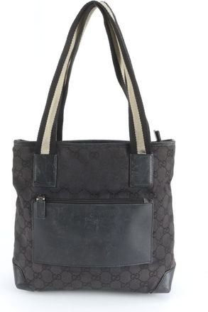 Gucci Black Leather Canvas Handbag Tote Bag (Pre-Owned)