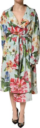 Dolce & Gabbana Green Floral Silk Wrap Midi Long Sleeve Womens Dress