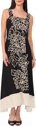 Vince Camuto Placed Floral Midi Dress in Rich Black at Nordstrom, Size Xx-Large